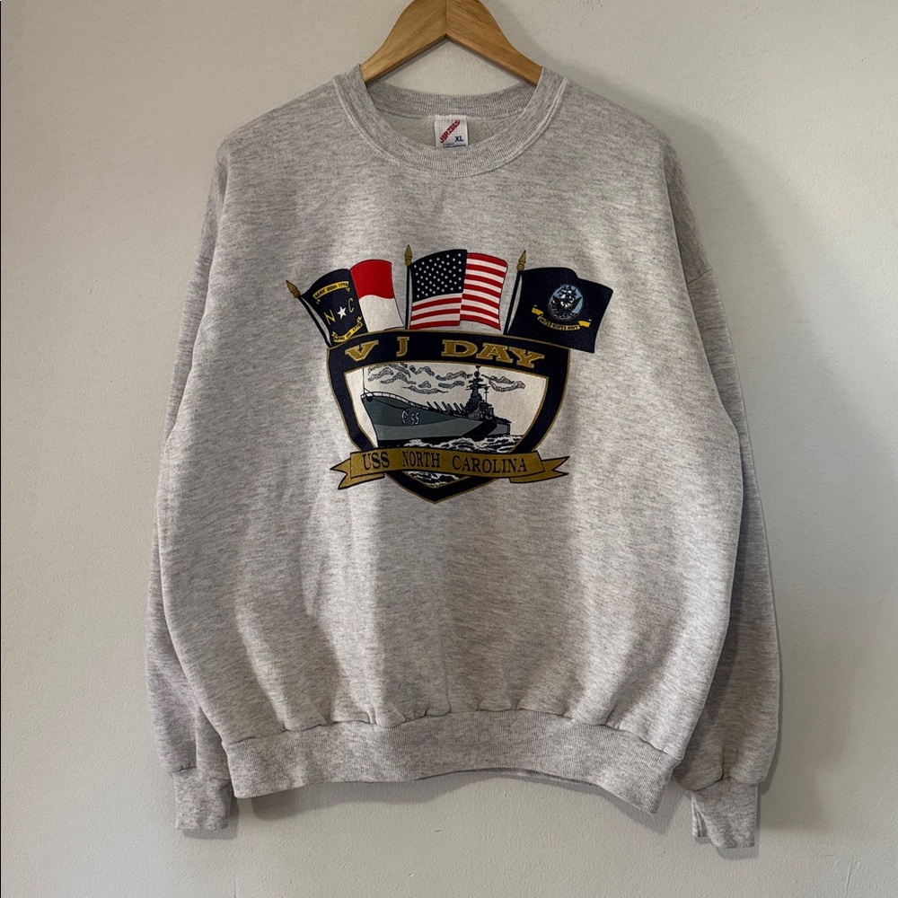 Vintage V-J Day Navy Crewneck / USS North Carolina / 90s / XL